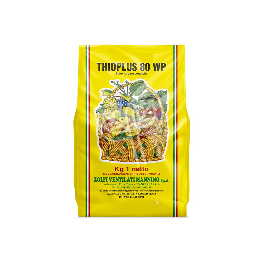 THIOPLUS 80 WP ZOLFO POLVERE BAGNABILE - KG 1 - FERTILIZZANTE - FUNGICIDA BIO MANNINO